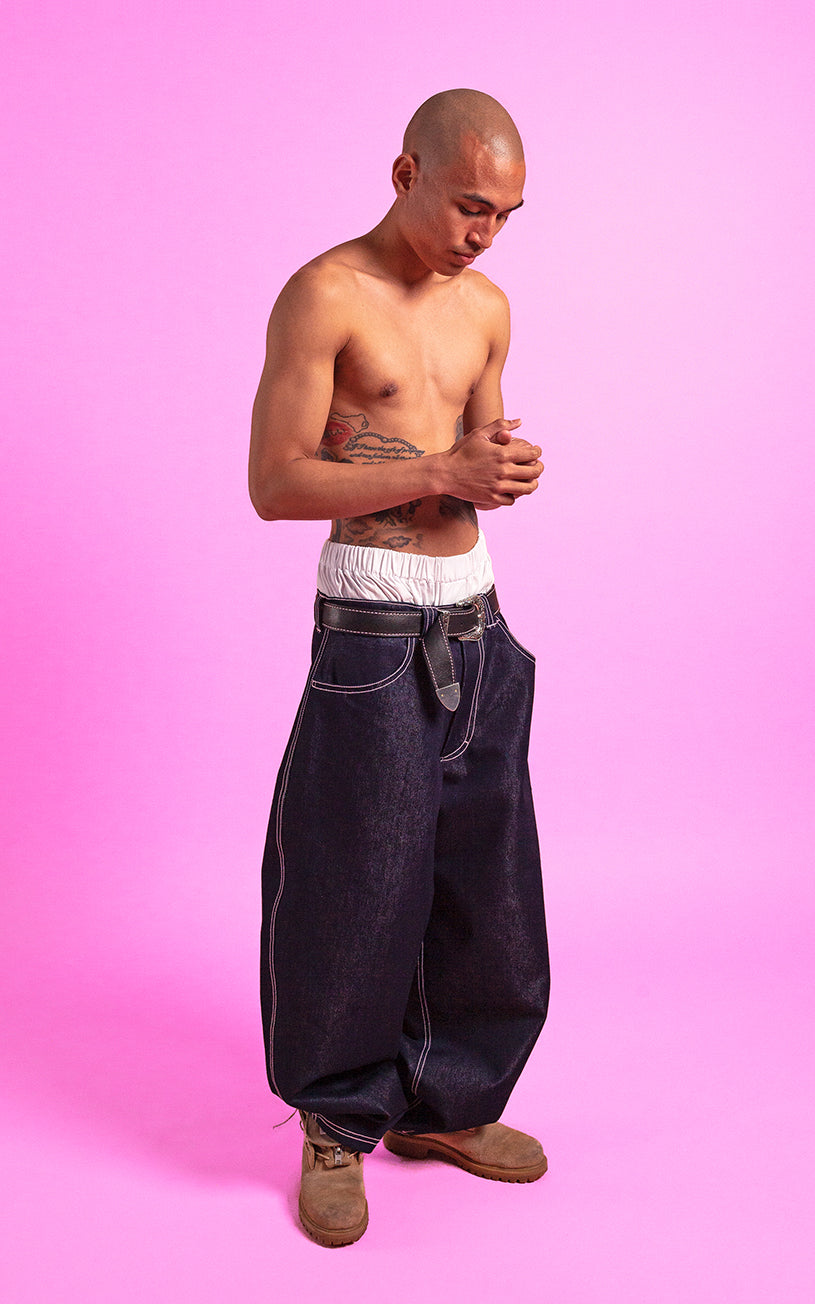 LaFrance Raw Indigo Pink Top-Stitch Denim, Bamboo Boxers & Pink Stampede Belt