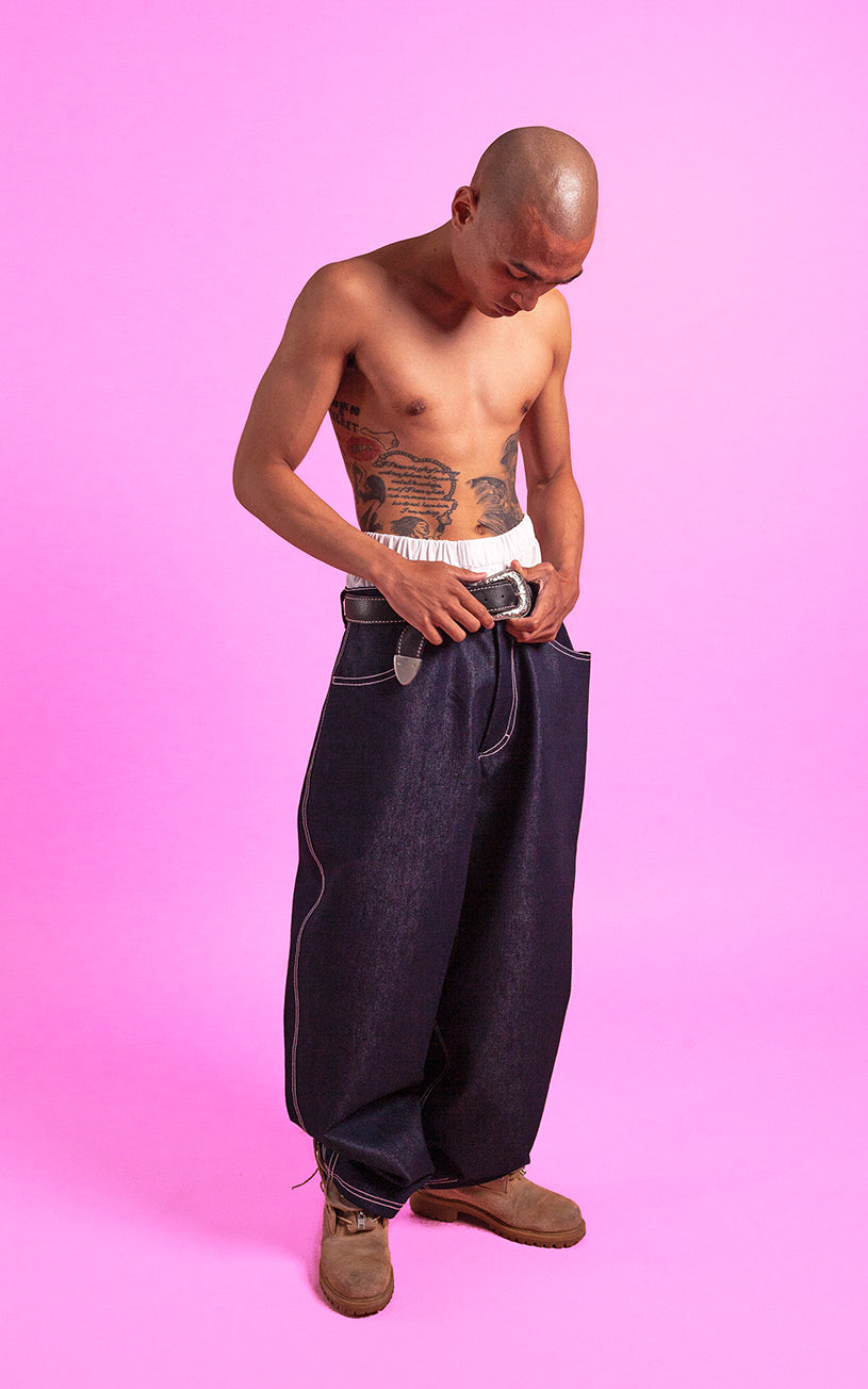 LaFrance Raw Indigo Pink Top-Stitch Denim, Bamboo Boxers & Pink Stampede Belt